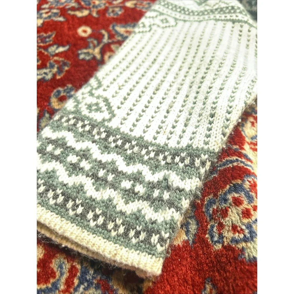 Boundary Waters Green & Ivory Nordic Wool Blend Fair Isles Sweater Small